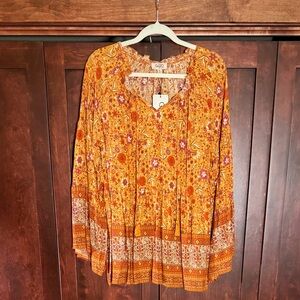 Gigio Women's Floral Boho Blouse in Orange